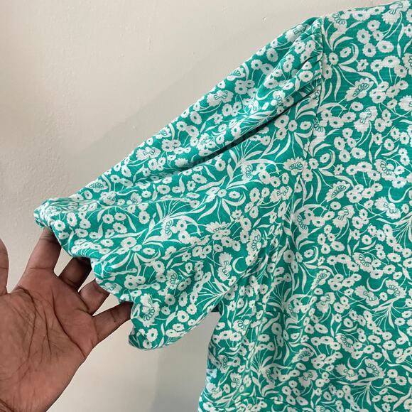 Boden Womens Back Cutout Cottagecore Dress 20L Green White Floral Melon Sleeves - Picture 3 of 10